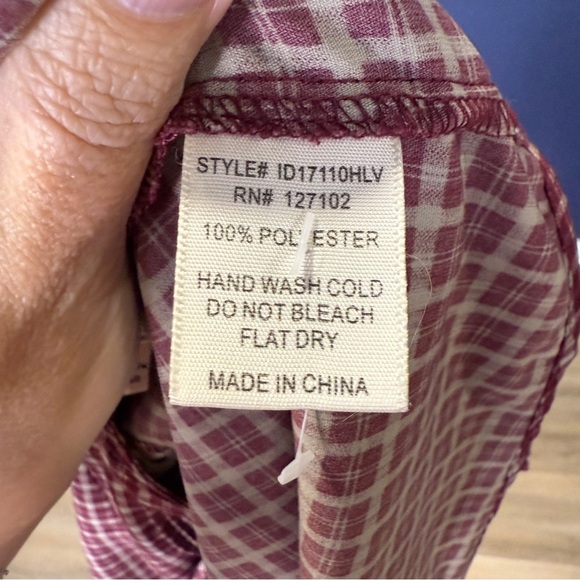 Pink Owl Maroon Plaid Mini Dress with Crochet Detail, Size Large - Picture 8 of 8